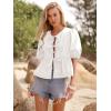 imageWomens Tie Front Peplum Blouses Puff Short Sleeve Crewneck Shirt Cute Y2K Coquette Babydoll Going Out TopsWhite