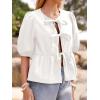 imageWomens Tie Front Peplum Blouses Puff Short Sleeve Crewneck Shirt Cute Y2K Coquette Babydoll Going Out TopsWhite