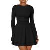 imageKaximil Womens Crew Neck Long Sleeve Corset Mini Dress Ruffle Hem Short Party Club DressesBlack