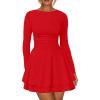 imageKaximil Womens Crew Neck Long Sleeve Corset Mini Dress Ruffle Hem Short Party Club DressesRed