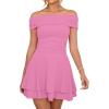 imageKaximil Womens Off The Shoulder Mini Dress Ruffle Hem Ruched Corset Short Cocktail Party DressesPink