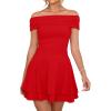 imageKaximil Womens Off The Shoulder Mini Dress Ruffle Hem Ruched Corset Short Cocktail Party DressesRed
