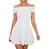 imageKaximil Womens Off The Shoulder Mini Dress Ruffle Hem Ruched Corset Short Cocktail Party DressesWhite