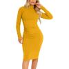 imageKaximil Womens Ribbed Basic Casual Midi Dress Long Sleeve Bodycon Ruched Club DressesMustard