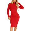 imageKaximil Womens Ribbed Basic Casual Midi Dress Long Sleeve Bodycon Ruched Club DressesRed