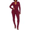 imageKaximil Womens Sexy 2 Piece Outfits Sweatsuits Half Zip Tracksuit Long Sleeve Ribbed Legging Pants SetWine Red