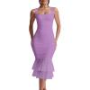 imageKaximil Womens Sexy Bodycon Ruched Square Neck Midi Dresses Elegant Sleeveless Ruffle Cocktail Party DressPurple