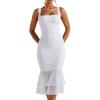imageKaximil Womens Sexy Bodycon Ruched Square Neck Midi Dresses Elegant Sleeveless Ruffle Cocktail Party DressWhite