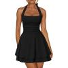 imageKaximil Womens Sexy Halter Ruffle Hem Mini Dress Ruched Waist Corset Short Party DressesBlack