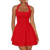 imageKaximil Womens Sexy Halter Ruffle Hem Mini Dress Ruched Waist Corset Short Party DressesRed