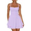 imageKaximil Womens Sexy Ruffle Mini Dress Spaghetti Strap Ruched Corset Party Club Short DressesPurple
