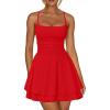 imageKaximil Womens Sexy Ruffle Mini Dress Spaghetti Strap Ruched Corset Party Club Short DressesRed
