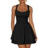 imageKaximil Womens Sexy Square Neck Sleeveless Mini Dress Ruched Ruffle Hem Corset Party DressesBlack