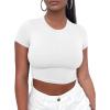 imageKaximil Womens Short Sleeve Crop Tops Cute Casual Basic Crew Neck Tight T ShirtsWhite