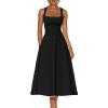 imageKaximil Womens Square Neck Corset A Line Maxi Dress Ruffle Ruched Waist Flowy Long DressesBlack