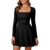 imageKaximil Womens Square Neck Long Sleeve Mini Dress Ruffle Hem Corset Short Party Club DressesBlack