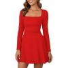 imageKaximil Womens Square Neck Long Sleeve Mini Dress Ruffle Hem Corset Short Party Club DressesRed