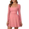 imageKaximil Womens Square Neck Long Sleeve Mini Dress Ruffle Hem Corset Short Party Club DressesWater Pink