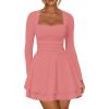 imageKaximil Womens Square Neck Ruffle Hem Mini Dress Ruched Waist Long Sleeve Corset Short Party DressesWater Pink