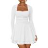 imageKaximil Womens Square Neck Ruffle Hem Mini Dress Ruched Waist Long Sleeve Corset Short Party DressesWhite