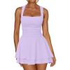 imageKaximil Womens Square Neck Ruffle Hem Mini Dress Ruched Waist Short Party DressesPurple