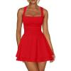 imageKaximil Womens Square Neck Ruffle Hem Mini Dress Ruched Waist Short Party DressesRed