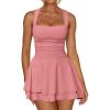 imageKaximil Womens Square Neck Ruffle Hem Mini Dress Ruched Waist Short Party DressesWater Pink