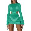 imageKaximil Womens Swimsuit Coverup Long Sleeve Sexy Beach Bathing Suit Cover Ups Mini Dress SwimwearGreen