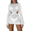 imageKaximil Womens Swimsuit Coverup Long Sleeve Sexy Beach Bathing Suit Cover Ups Mini Dress SwimwearWhite