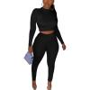imageKaximil Womens Workout Tracksuit 2 Piece Outfits Long Sleeve Crop Top High Waist Legging Pants SetBlack