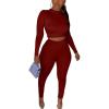 imageKaximil Womens Workout Tracksuit 2 Piece Outfits Long Sleeve Crop Top High Waist Legging Pants SetWine Red