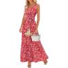 imageWomen Sleeveless Boho Floral Maxi Dress Summer Casual Wrap Vneck Smocked Tie Flowy Ruffle Tiered Beach Long Sundress PocketRed