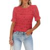 imageWomens Eyelet Tops Puff Short Sleeve Blouses Dressy Casual Cute Hollow Out Crochet Lace Embroidered Summer ShirtsRed