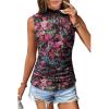 imageWomens Mesh Floral Tank Tops Sleeveless Mock Neck Sexy Going Out Shirts 2025 Trendy Summer Casual OutfitsFloral Red
