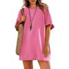 imageWomens Oversized T Shirt Dress Short Sleeve Crewneck Tunic Tops Basic Summer Casual Mini Short Dresses with PocketsHot Pink