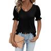 imageWomens Summer Tops Ruffle Short Sleeve V Neck Blouses Dressy Casual Loose Work T ShirtsBlack