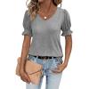 imageWomens Summer Tops Ruffle Short Sleeve V Neck Blouses Dressy Casual Loose Work T ShirtsGrey