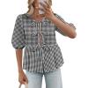 imageWomens Tie Front Peplum Blouses Puff Short Sleeve Crewneck Shirt Cute Y2K Coquette Babydoll Going Out TopsPlaid