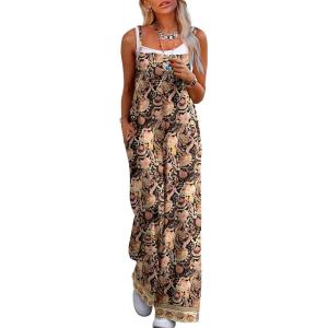 imageJumpsuits for Women 2025 Summer Rompers Boho Floral Overalls Casual Wide Leg Long Pant One Piece Vacation OutfitsBrown 1