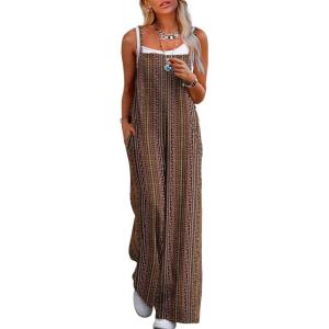 imageJumpsuits for Women 2025 Summer Rompers Boho Floral Overalls Casual Wide Leg Long Pant One Piece Vacation OutfitsBrown