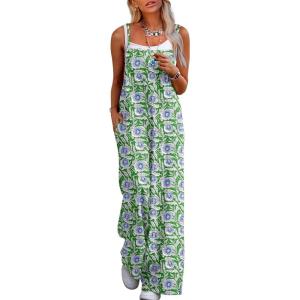imageJumpsuits for Women 2025 Summer Rompers Boho Floral Overalls Casual Wide Leg Long Pant One Piece Vacation OutfitsGreen 1