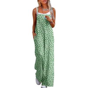 imageJumpsuits for Women 2025 Summer Rompers Boho Floral Overalls Casual Wide Leg Long Pant One Piece Vacation OutfitsGreen 2