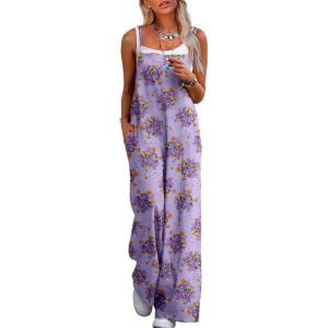 imageJumpsuits for Women 2025 Summer Rompers Boho Floral Overalls Casual Wide Leg Long Pant One Piece Vacation OutfitsPurple
