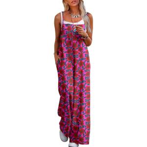 imageJumpsuits for Women 2025 Summer Rompers Boho Floral Overalls Casual Wide Leg Long Pant One Piece Vacation OutfitsRed Flower
