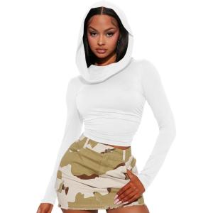 imageKaximil Womens Basic Tight Long Sleeve T Shirts Ruched Going Out Crop TopsWhite