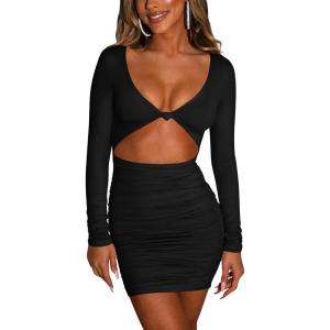 imageKaximil Womens Sexy Bodycon Sleeveless Cut Out Ruched Tank Mini Club Party DressesZblack