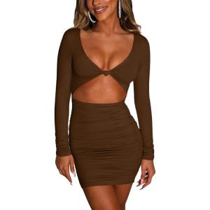 imageKaximil Womens Sexy Bodycon Sleeveless Cut Out Ruched Tank Mini Club Party DressesZcoffee