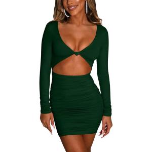 imageKaximil Womens Sexy Bodycon Sleeveless Cut Out Ruched Tank Mini Club Party DressesZdark Green