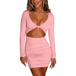 imageKaximil Womens Sexy Bodycon Sleeveless Cut Out Ruched Tank Mini Club Party DressesZpink
