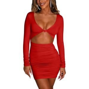 imageKaximil Womens Sexy Bodycon Sleeveless Cut Out Ruched Tank Mini Club Party DressesZred